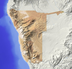 Namibia, shaded relief map