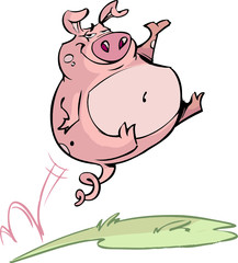 happy jumping pig