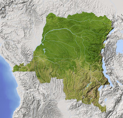 Congo, Democratic Republic, shaded relief map