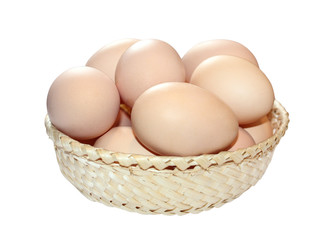 Isolated basket with eggs inside