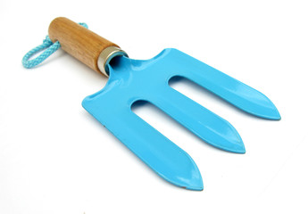 Blue gardening fork