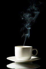 white cup of hot drink isolated
