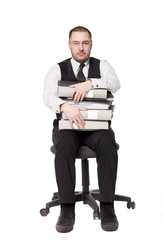Naklejka na ściany i meble Man with binders sitting on a chair