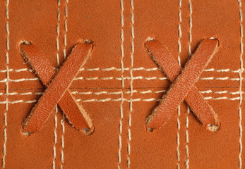 baseball glove or mitt close up with leather details..
