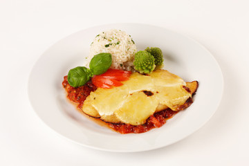 Pangasius-Filet überbacken mit Reis