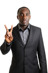 Business man showing two fingers