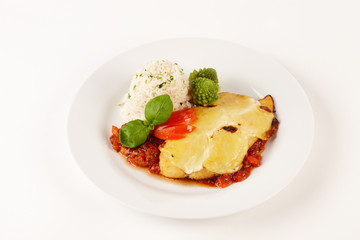 Pangasius-Filet überbacken mit Reis