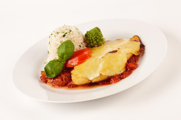 Pangasius-Filet überbacken mit Reis