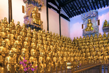 China,Shanghai ancient Longhua temple golden Buddhas.