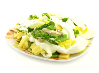 Salad with eggs, cheese, fennel, ramsons and mayonnaise