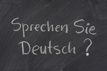 Fototapeta premium Do you speak German question on a blackboard
