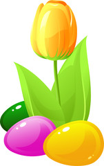 Easter. Tulip and colored eggs