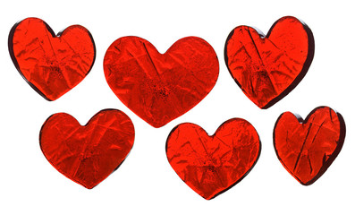 red sweet transparent hearts isolated on white