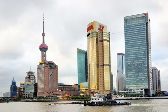 China Shanghai riverfront buildings  and the pearl tower