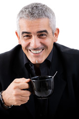 Businessman drinking tea