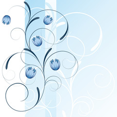 Spring blue background with flowers and swirls