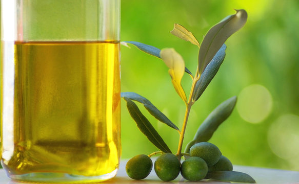 Oliveoil and olives.