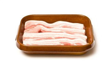 Roasting dish with raw belly pork