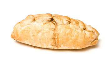 Cornish pasty isolated on a white studio background.