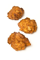Onion Bhaji's isolated on a white studio background.