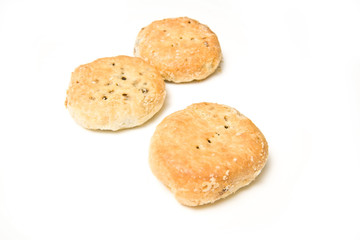 Eccles cakes isolated on a white studio background.