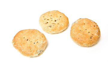 Eccles cakes isolated on a white studio background.