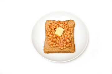 Plate of baked beans on toast,