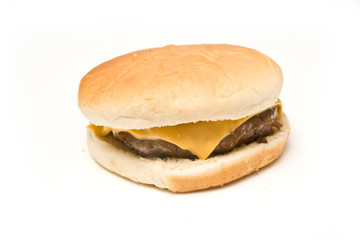 Cheeseburger isolated on a white studio background.