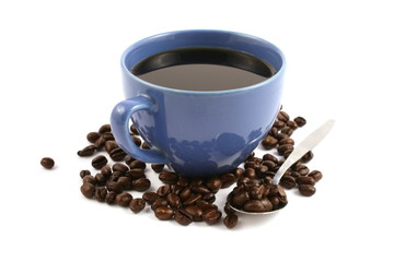 cup of coffee with coffee beans