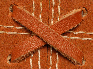 close of details on a leather baseball glove or mitt