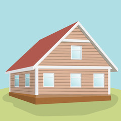 House on a green hill. Vector.