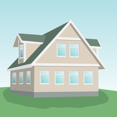 House on a green hill. Vector.