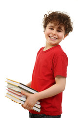 Fototapeta premium Successful boy holding books isolated on white background