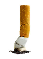 Close up of cigarette on white