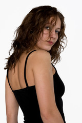 Girl in black over white