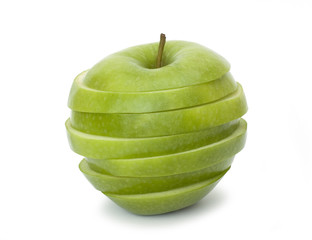 Cut green apple on a white background