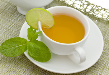 Tea with a lemon and mint