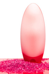 bottle with shampoo and bath salt on white background