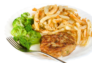 cutlet with broccoli and potatoes