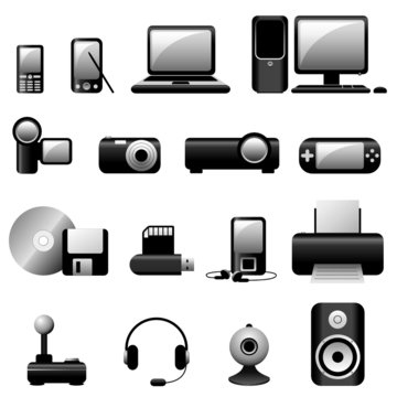 Vector Multimedia Technics Icons Set - Black Collection 