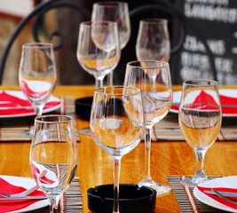 Glasses on served table