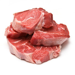 Stewing steak  isolated on a white studio background.