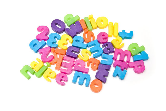 Magnetic letters isolated on a white studio background.