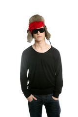 Crazy winter boy, snow hat, grunge modern look