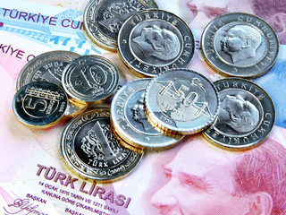 Coins on Turkish bill