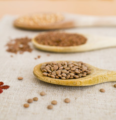 spoons, grain and legumes