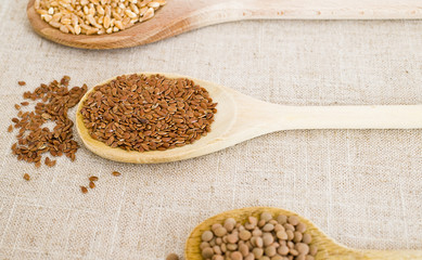 spoons, grain and legumes