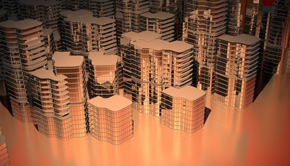 sunset cityscape topview