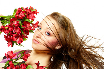 Naklejka premium Beautiful woman with flowers