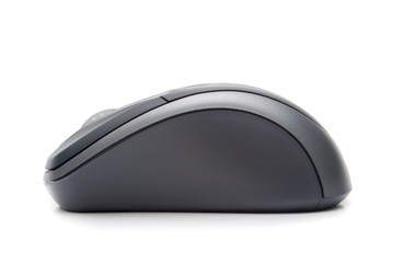 ergonomic wireless computer mouse from side. .focus on button.